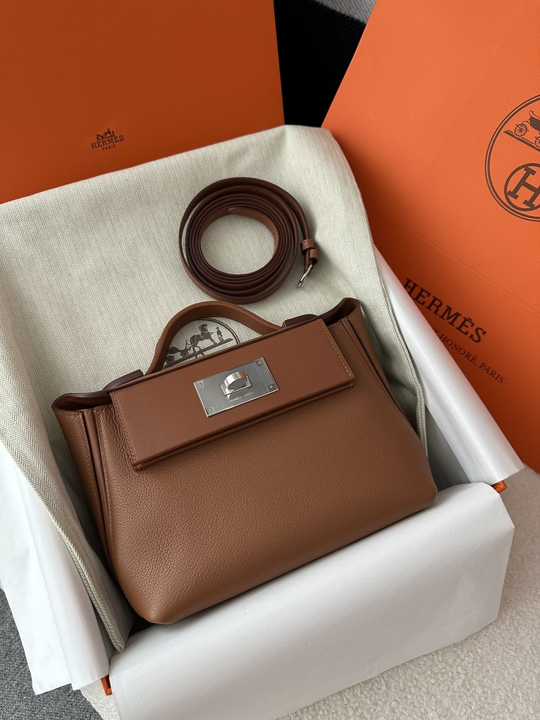 2424 Mini 21cm in Imported Evercolor and Swift Leather, CK37 Gold with Silver Hardware.