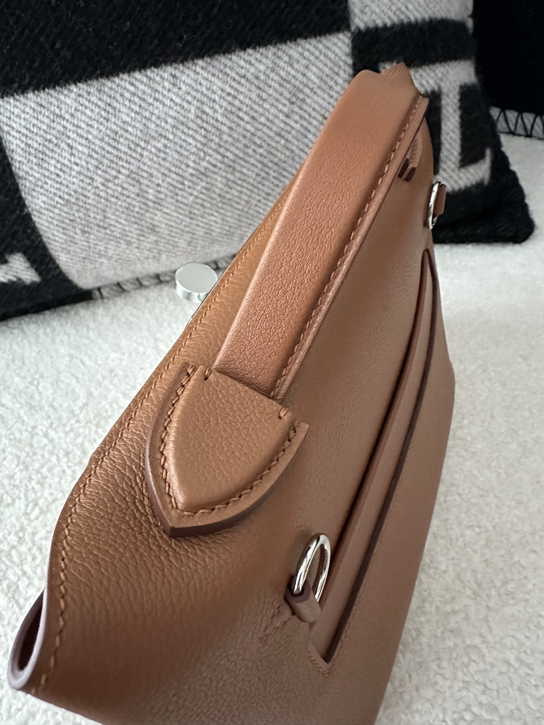 2424 Mini 21cm in Imported Evercolor and Swift Leather, CK37 Gold with Silver Hardware.