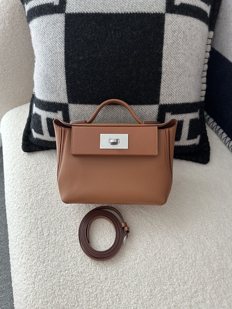2424 Mini 21cm in Imported Evercolor and Swift Leather, CK37 Gold with Silver Hardware.