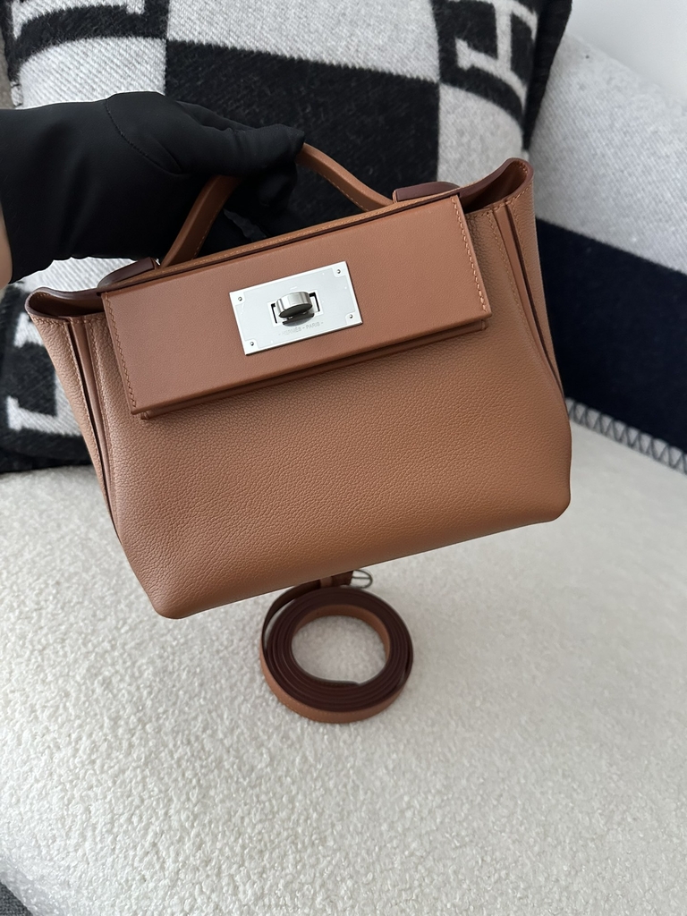 2424 Mini 21cm in Imported Evercolor and Swift Leather, CK37 Gold with Silver Hardware.