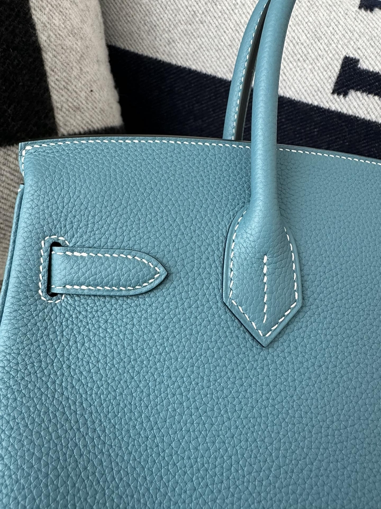 Birkin 30cm in Imported Togo Calfskin, D2 New Blue Jean with Silver Hardware