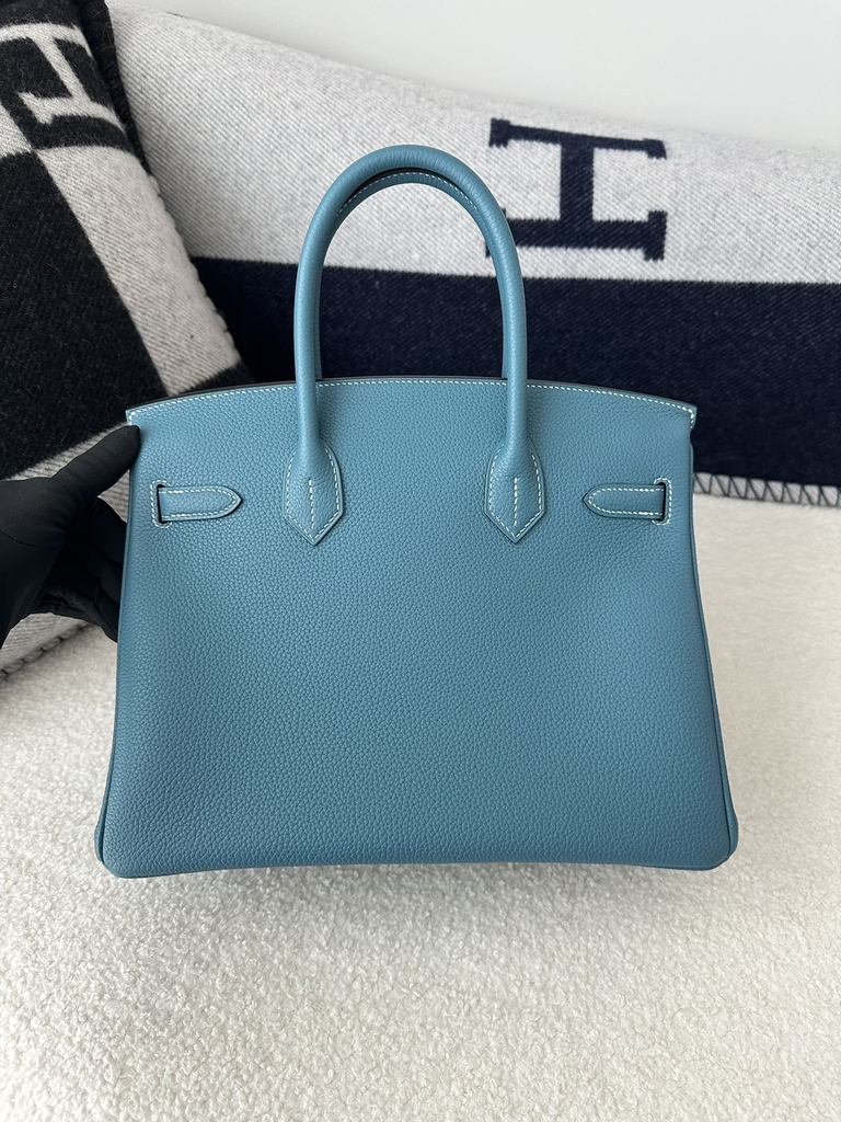 Birkin 30cm in Imported Togo Calfskin, D2 New Blue Jean with Silver Hardware