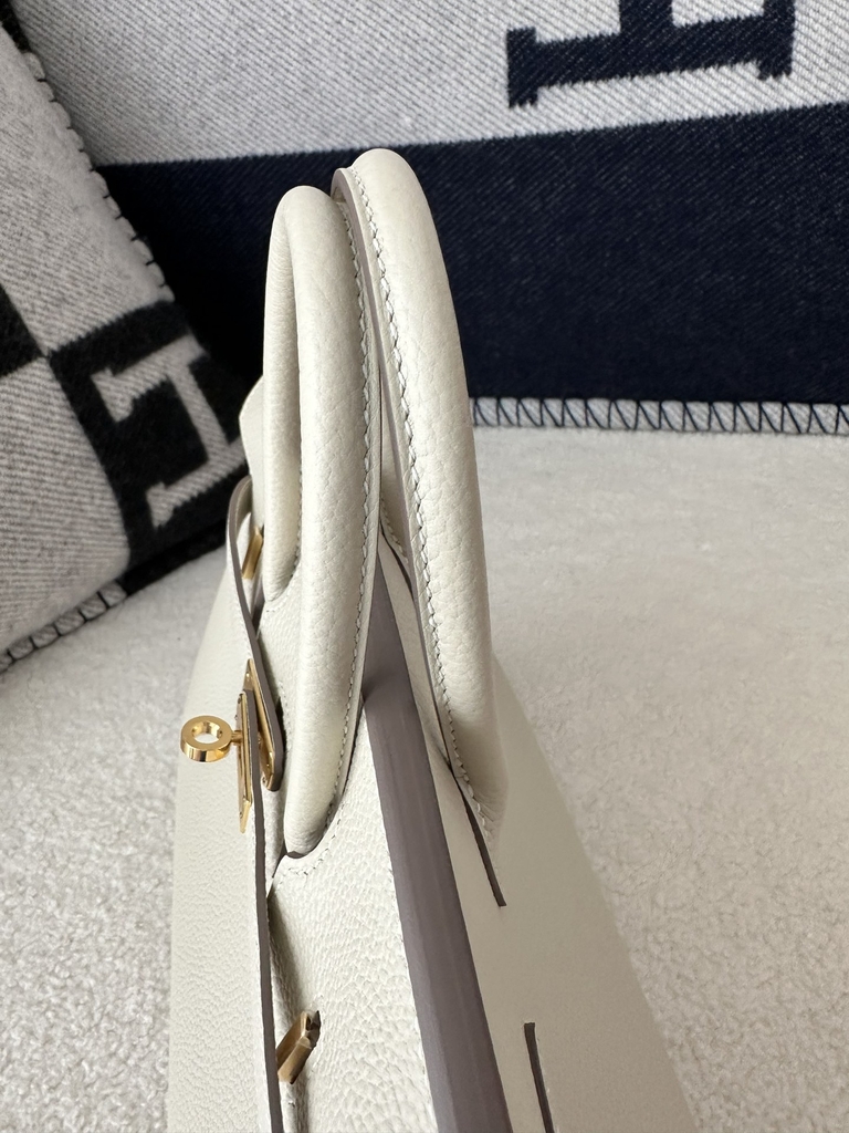 Birkin 25cm in Imported Togo Calfskin, CC10 Carie Milkshake White with Gold Hardware
