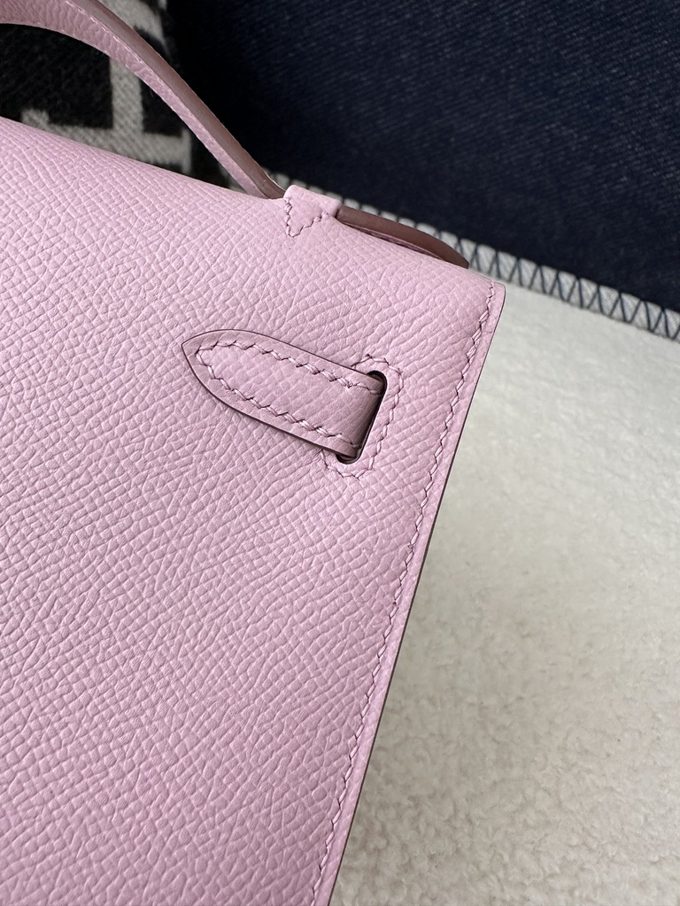 Kelly Pochette 22cm in Imported Epsom Leather, X9 Mauve Sylvestre with Silver Hardware
