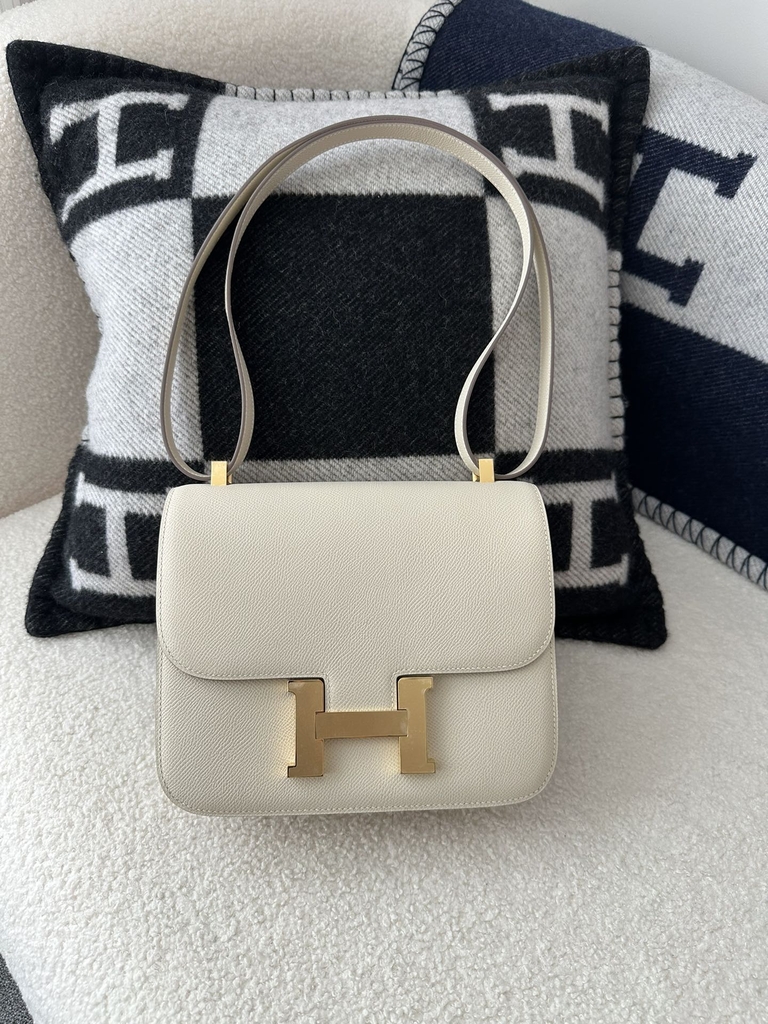 Constance 23cm Classic in Imported Epsom Leather, CC10 Carie Milkshake White with Gold Hardware