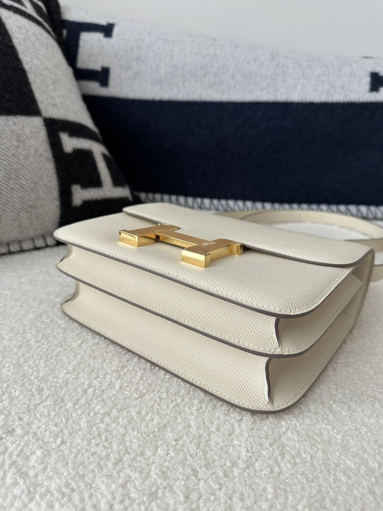 Constance 23cm Classic in Imported Epsom Leather, CC10 Carie Milkshake White with Gold Hardware