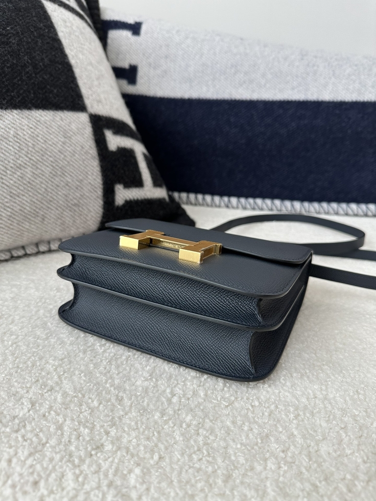 Constance 18cm New Mirror Edition in Imported Epsom Leather, 2Z Blue Nuit Midnight Blue with Gold Hardware