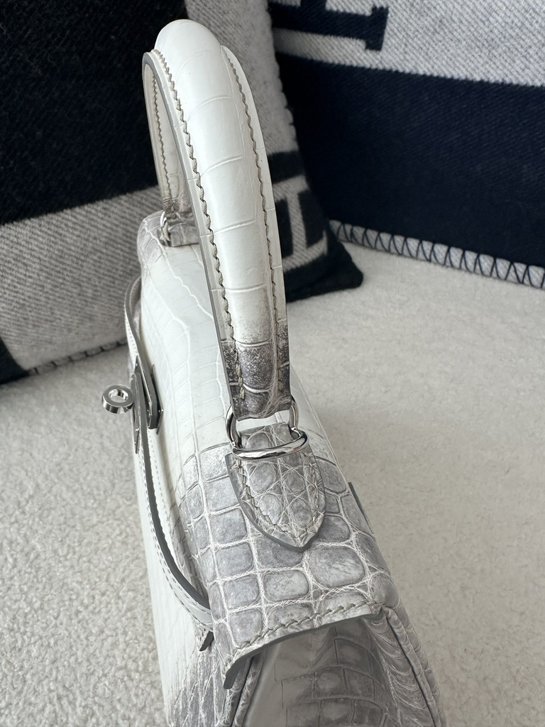 Kelly 25cm in HCP Water-Dyed Matte Himalaya Crocodile with Imported Crocodile Leather, 01 Himalaya with Silver Hardware
