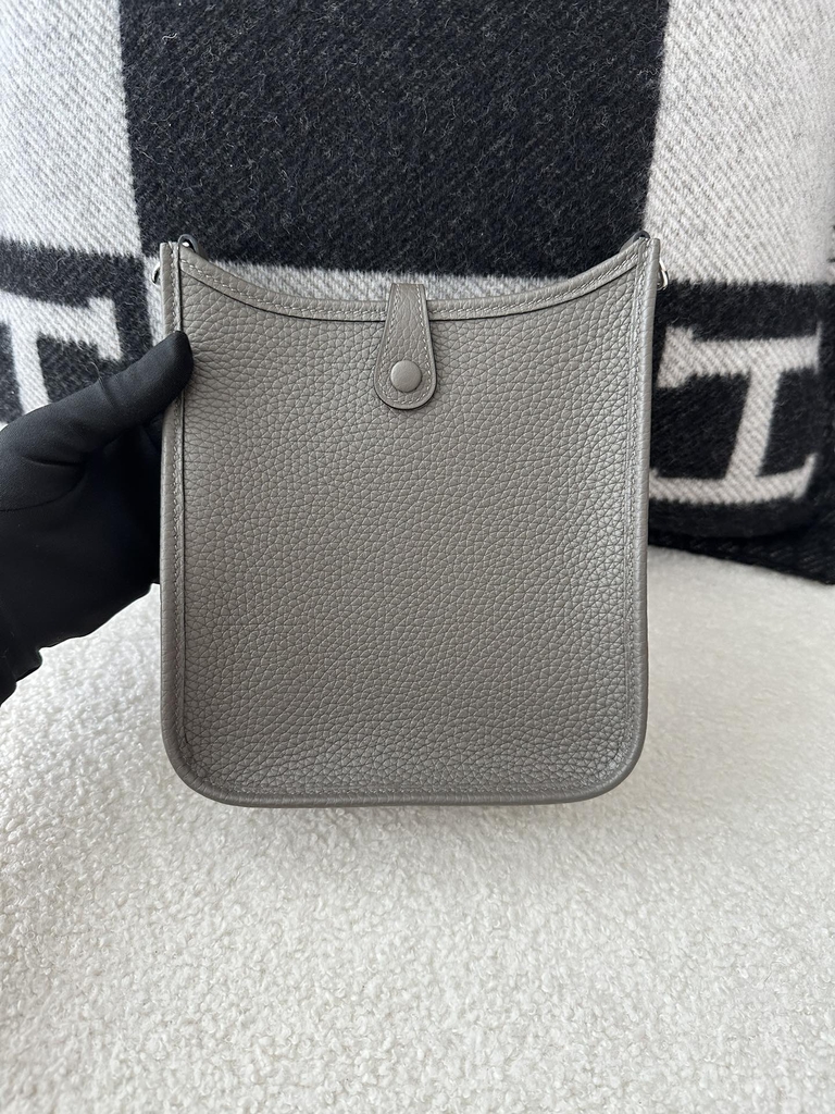 Mini Evelyne in Imported TC Clemence Leather, 8F Etain Pewter Grey with Silver Hardware