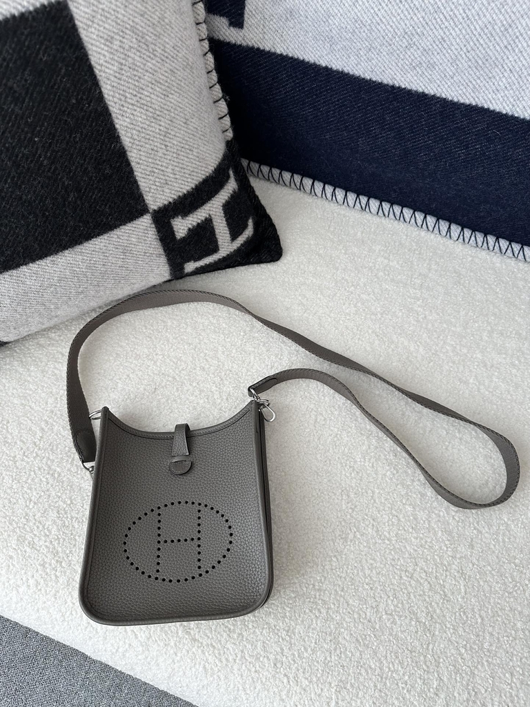 Mini Evelyne in Imported TC Clemence Leather, 8F Etain Pewter Grey with Silver Hardware
