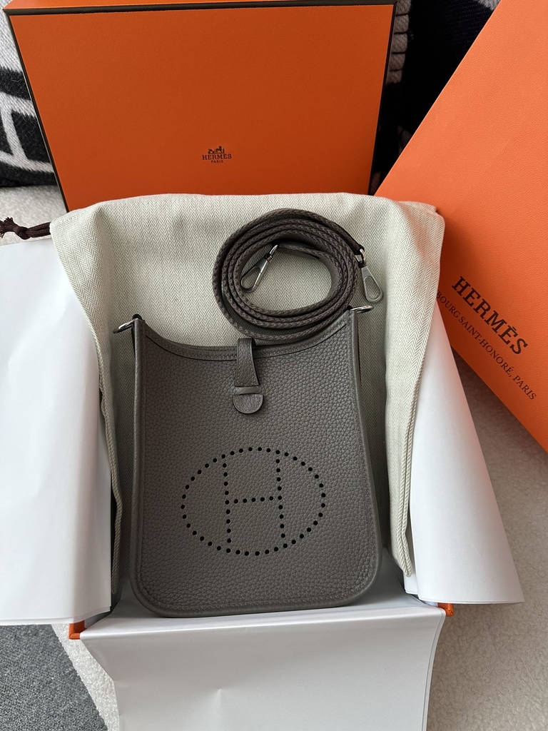 Mini Evelyne in Imported TC Clemence Leather, 8F Etain Pewter Grey with Silver Hardware