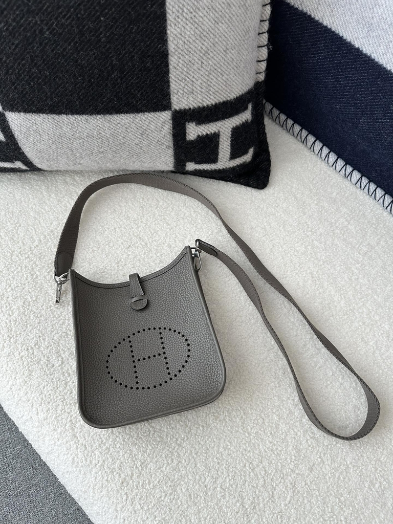 Mini Evelyne in Imported TC Clemence Leather, 8F Etain Pewter Grey with Silver Hardware