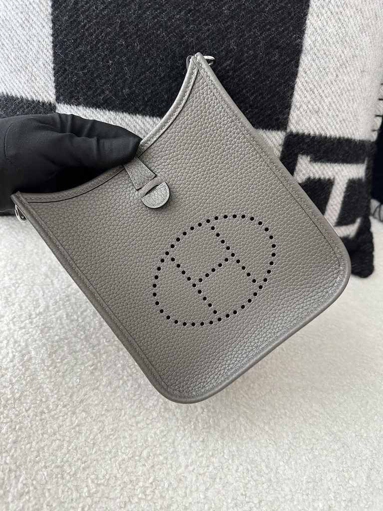 Mini Evelyne in Imported TC Clemence Leather, 8F Etain Pewter Grey with Silver Hardware
