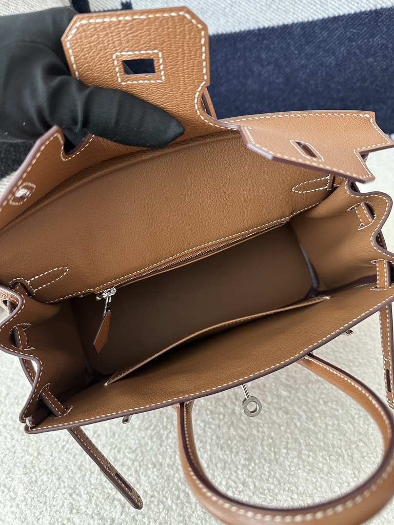 Birkin 25cm in Imported Chevre Goatskin, CK37 Gold with Silver Hardware