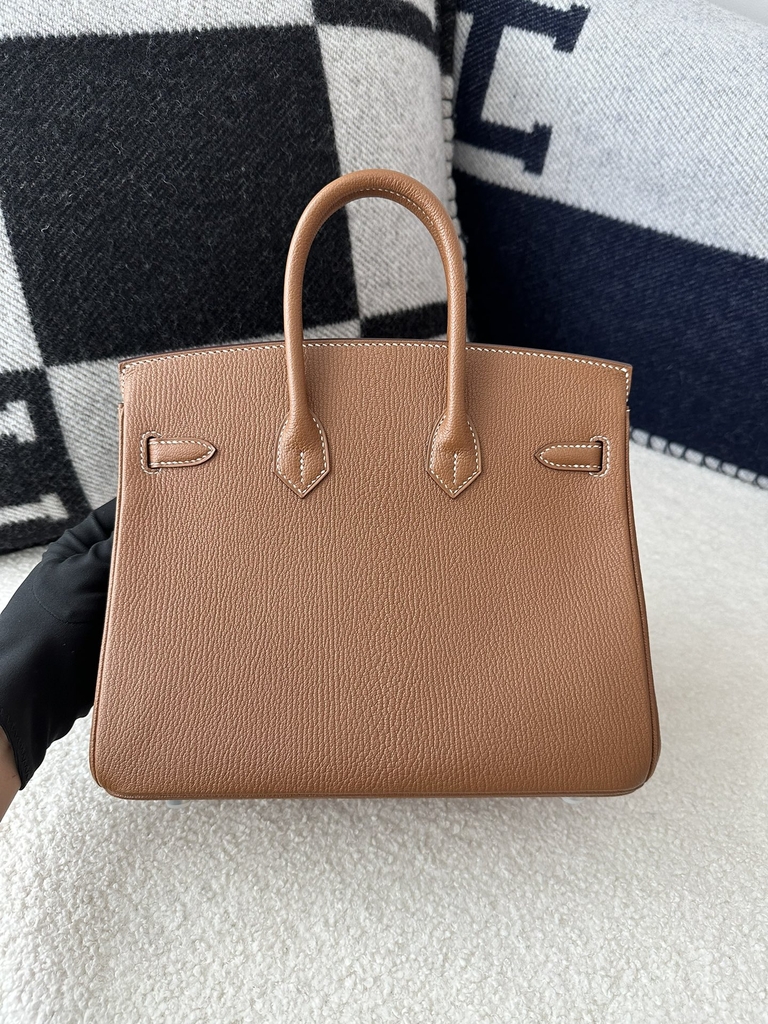 Birkin 25cm in Imported Chevre Goatskin, CK37 Gold with Silver Hardware