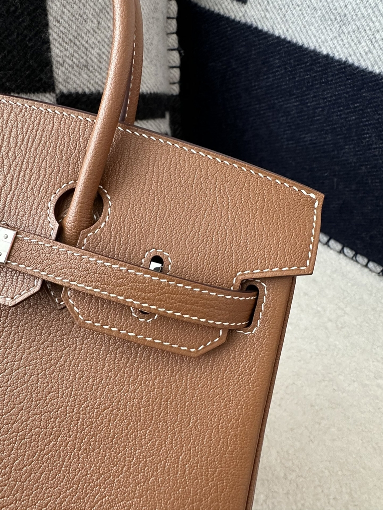 Birkin 25cm in Imported Chevre Goatskin, CK37 Gold with Silver Hardware