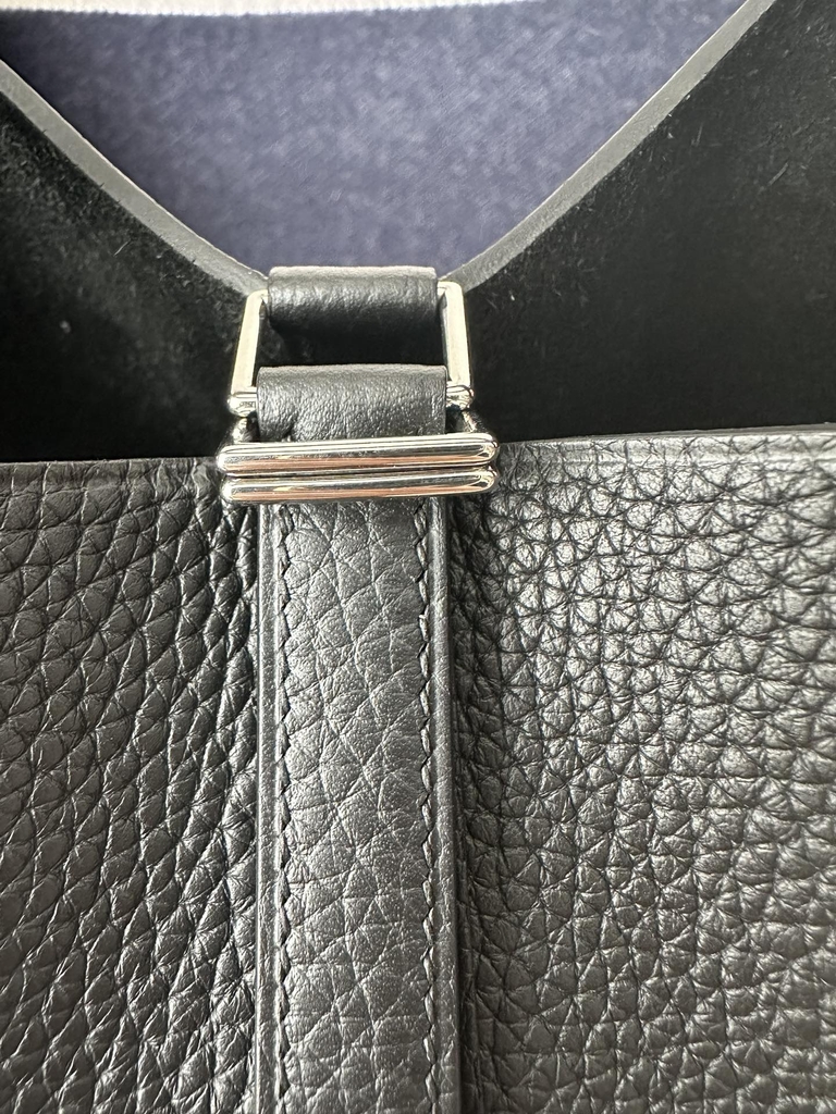 Picotin Lock 18cm Touch in Imported Clemence Leather with Matte Alligator Crocodile, CK89 Noir Black with Silver Hardware