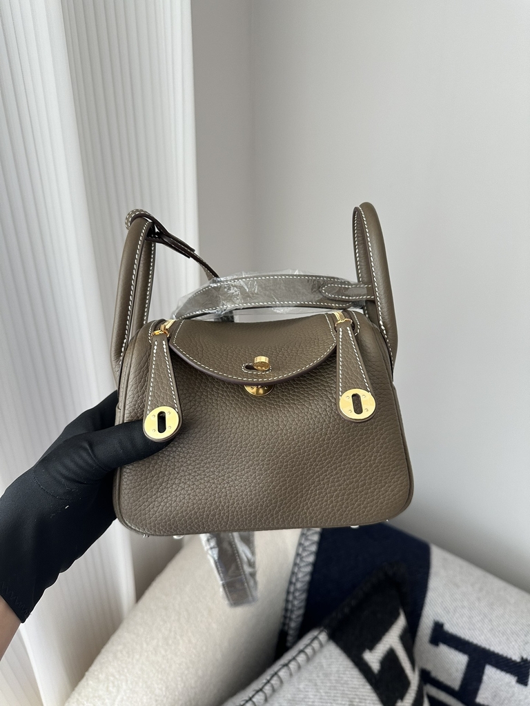 Lindy Mini in Imported TC Clemence Leather, CC18 Etoupe Grey with Gold Hardware