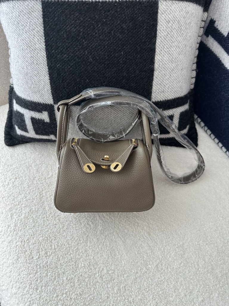 Lindy Mini in Imported TC Clemence Leather, CC18 Etoupe Grey with Gold Hardware