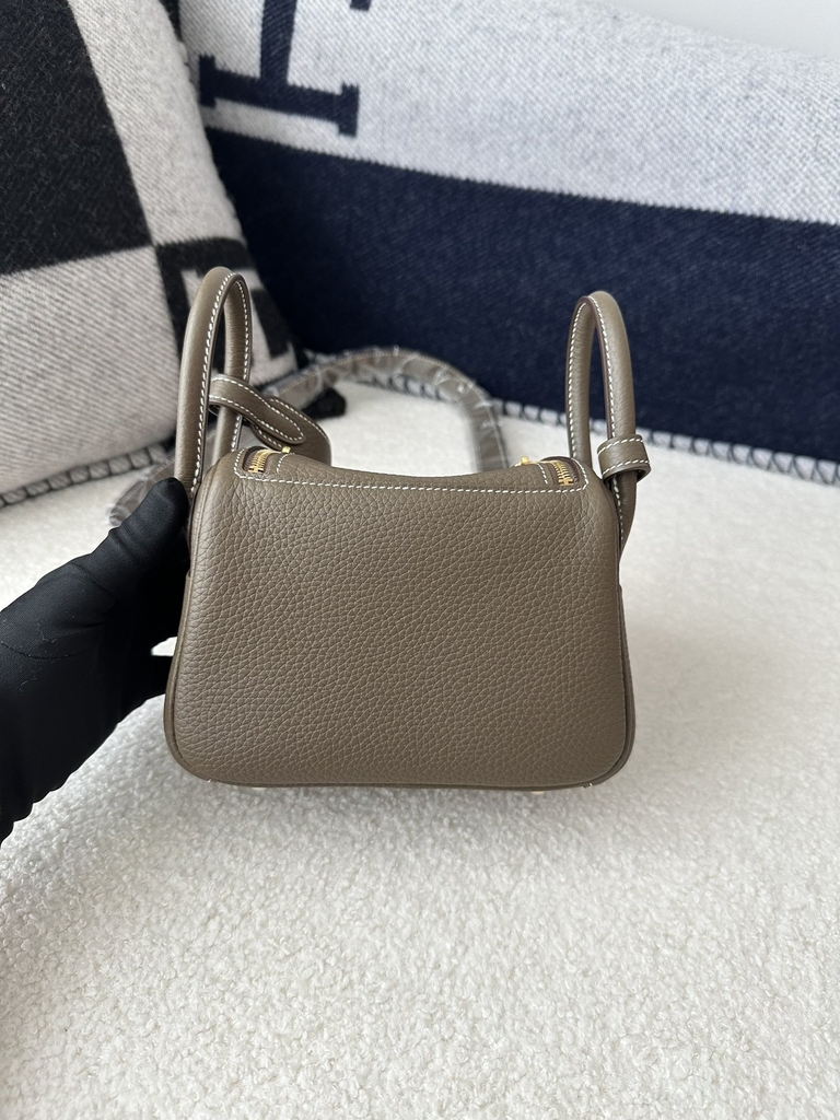 Lindy Mini in Imported TC Clemence Leather, CC18 Etoupe Grey with Gold Hardware