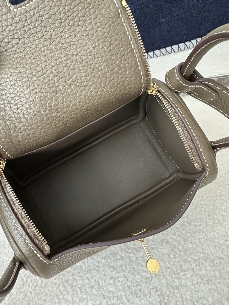 Lindy Mini in Imported TC Clemence Leather, CC18 Etoupe Grey with Gold Hardware