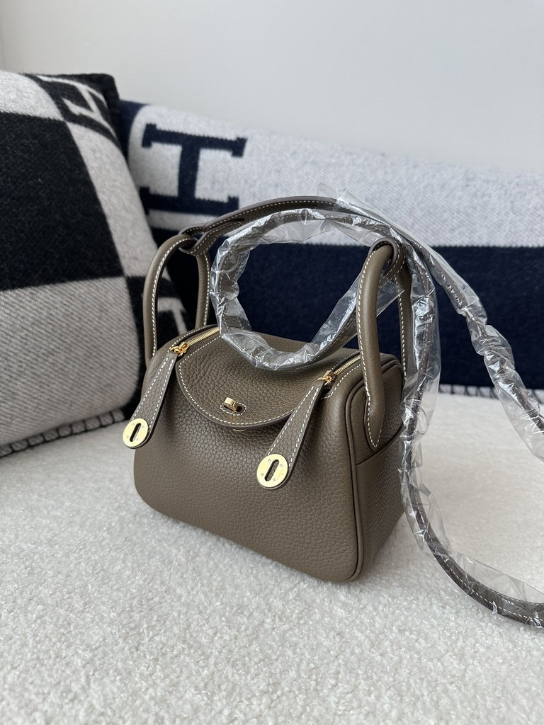 Lindy Mini in Imported TC Clemence Leather, CC18 Etoupe Grey with Gold Hardware