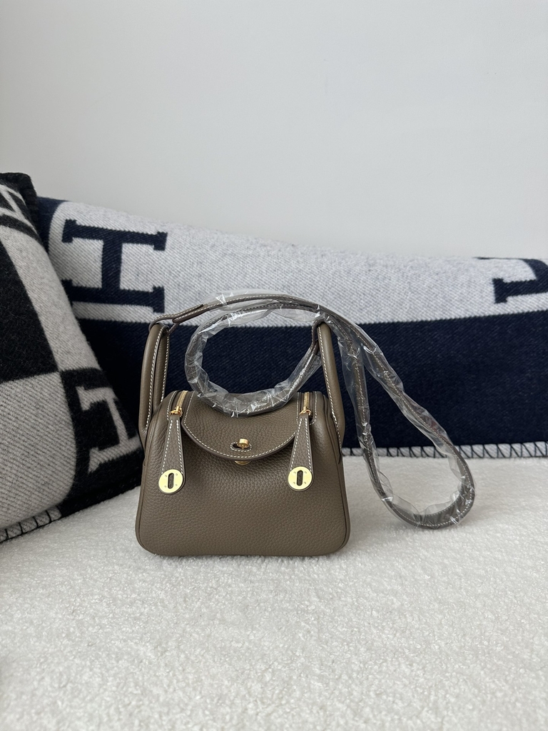 Lindy Mini in Imported TC Clemence Leather, CC18 Etoupe Grey with Gold Hardware