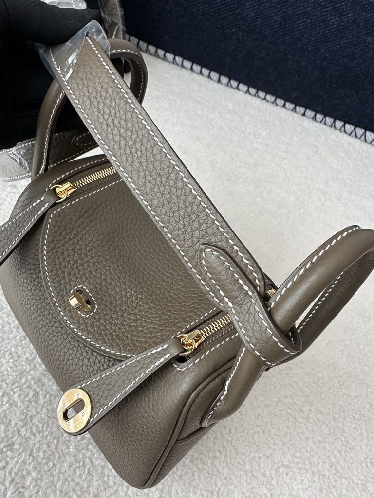 Lindy Mini in Imported TC Clemence Leather, CC18 Etoupe Grey with Gold Hardware