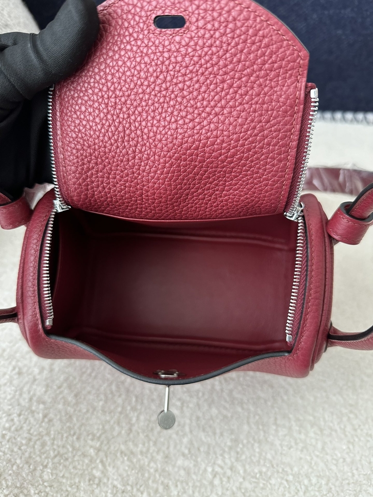 Lindy Mini in Imported TC Clemence Leather, K1 Rouge Grenade Pomegranate Red with Gold Hardware