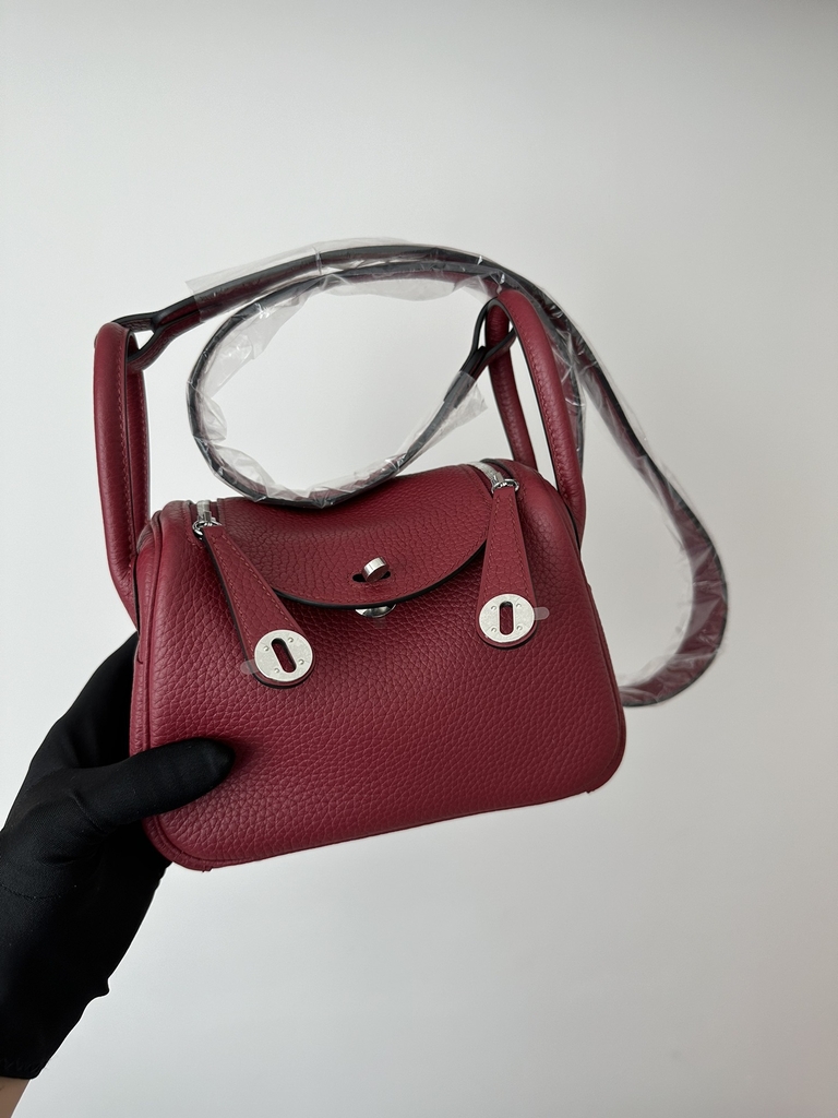 Lindy Mini in Imported TC Clemence Leather, K1 Rouge Grenade Pomegranate Red with Gold Hardware