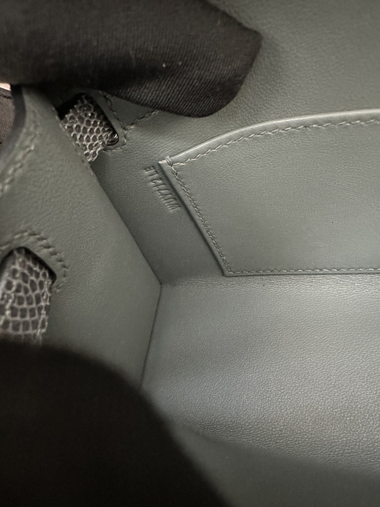 Mini Kelly II Second Generation in Imported Lizard Leather, CK84 Gris Fonce Rope Grey with Silver Hardware