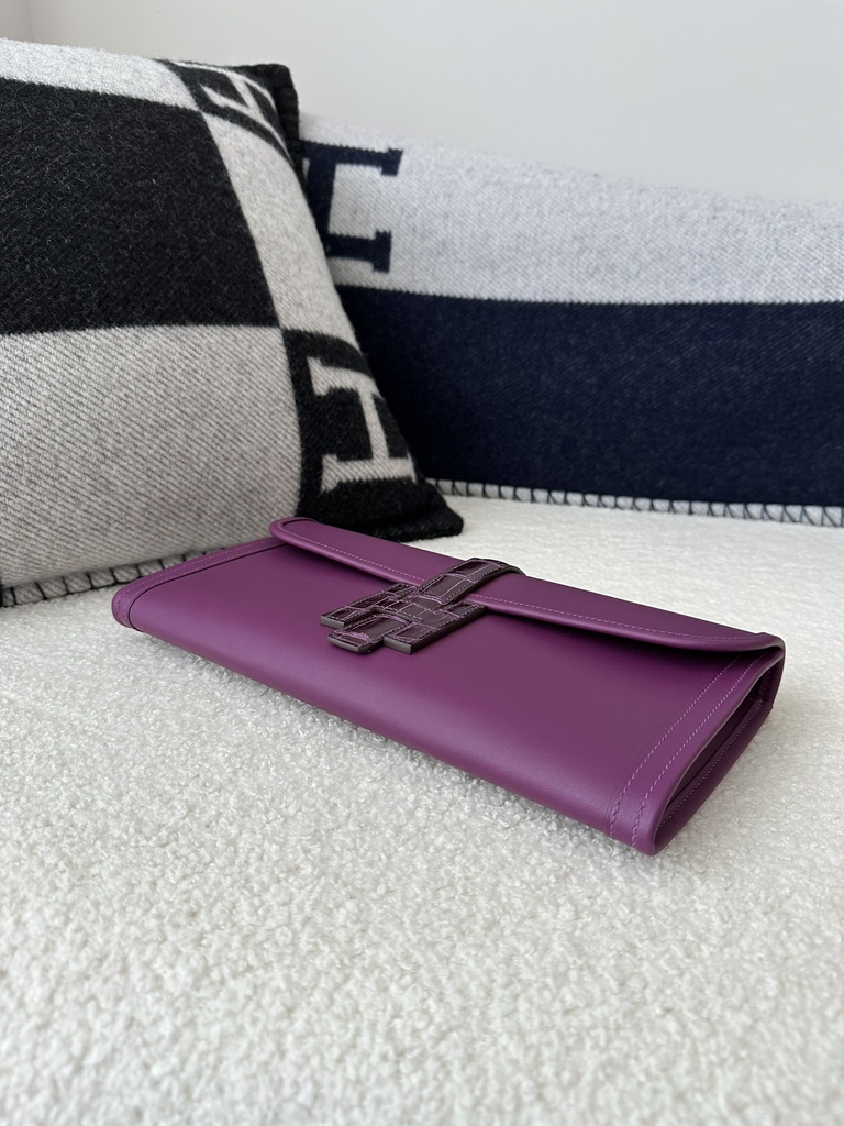 Jige 29cm in Imported Swift Calfskin with Shiny Alligator Crocodile, P9 Anemone with Silver Hardware