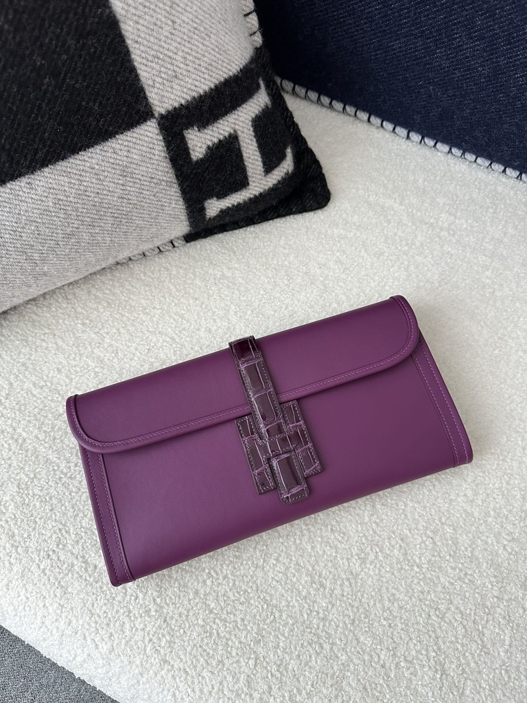 Jige 29cm in Imported Swift Calfskin with Shiny Alligator Crocodile, P9 Anemone with Silver Hardware