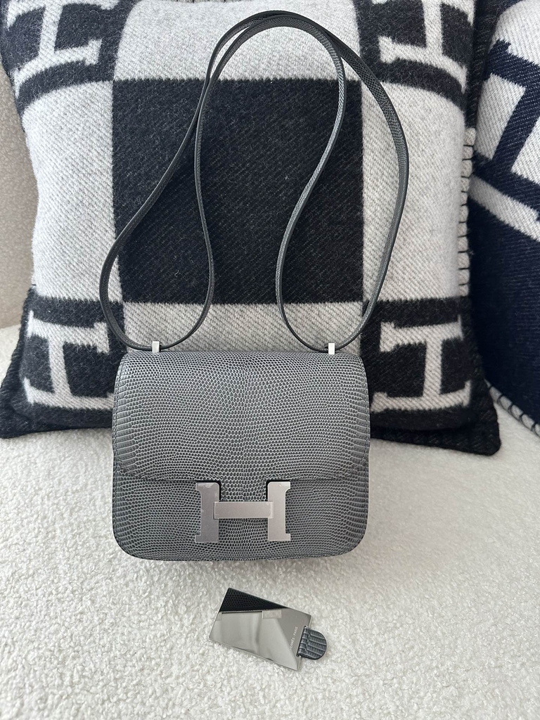 Constance 19cm New Mirror Edition in Imported Lizard Leather, CK84 Gris Fonce Rope Grey with Silver Hardware