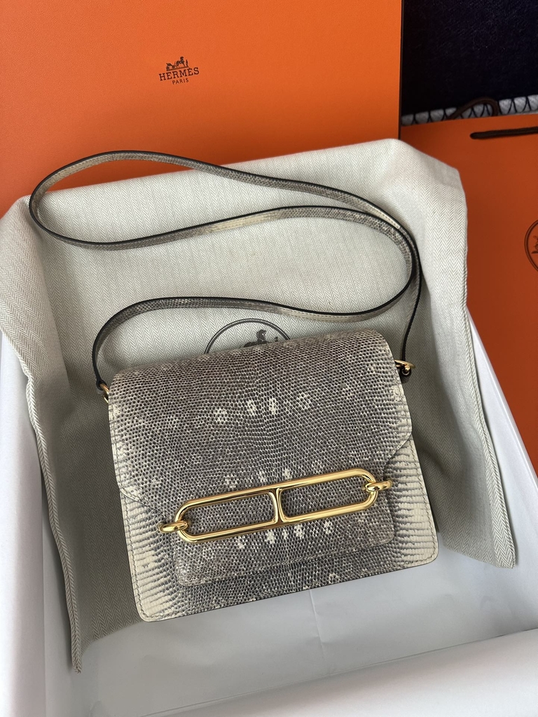 Roulis 18cm in Imported Lizard Leather, 1B Ombre with Gold Hardware