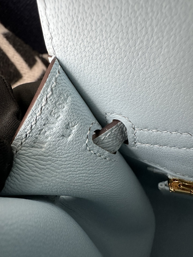 Birkin 25cm with External Stitching in Imported Epsom Leather, T0 Blue Brume with Gold Hardware