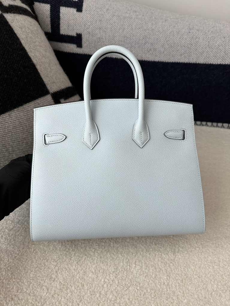 Birkin 25cm with External Stitching in Imported Epsom Leather, T0 Blue Brume with Gold Hardware