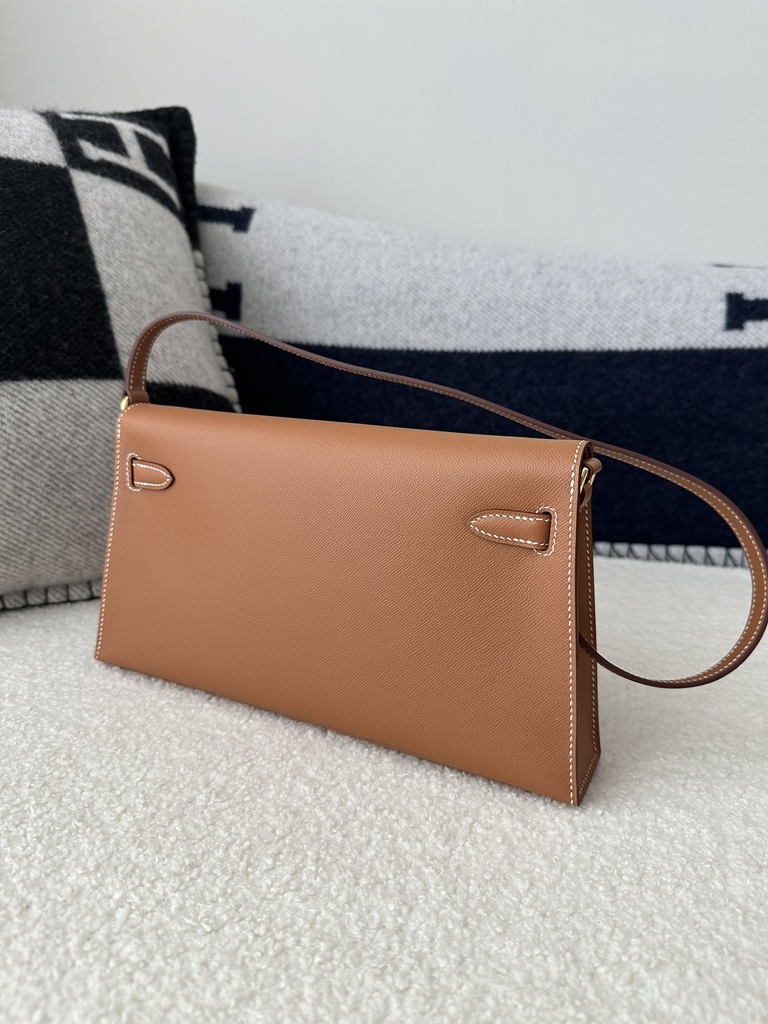 Kelly Elan 27cm New Style Shoulder Bag in Imported Madame Leather, CC37 Gold with Gold Hardware