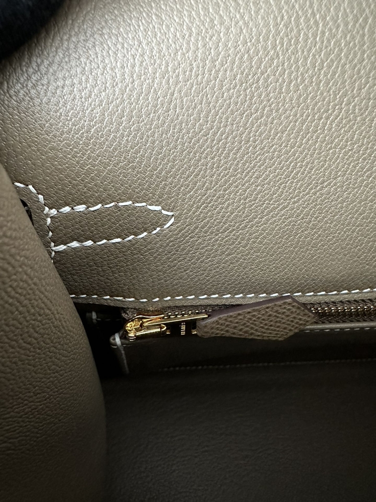 Birkin 25cm with External Stitching in Imported Epsom Leather, CC18 Etoupe Grey with Gold Hardware
