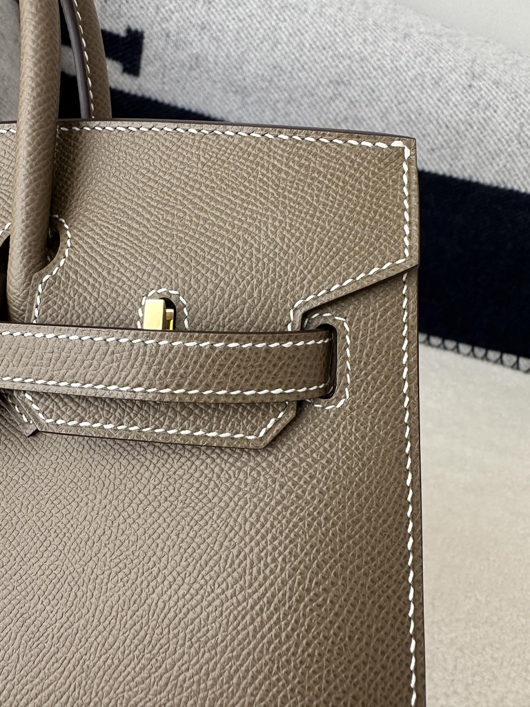 Birkin 25cm with External Stitching in Imported Epsom Leather, CC18 Etoupe Grey with Gold Hardware
