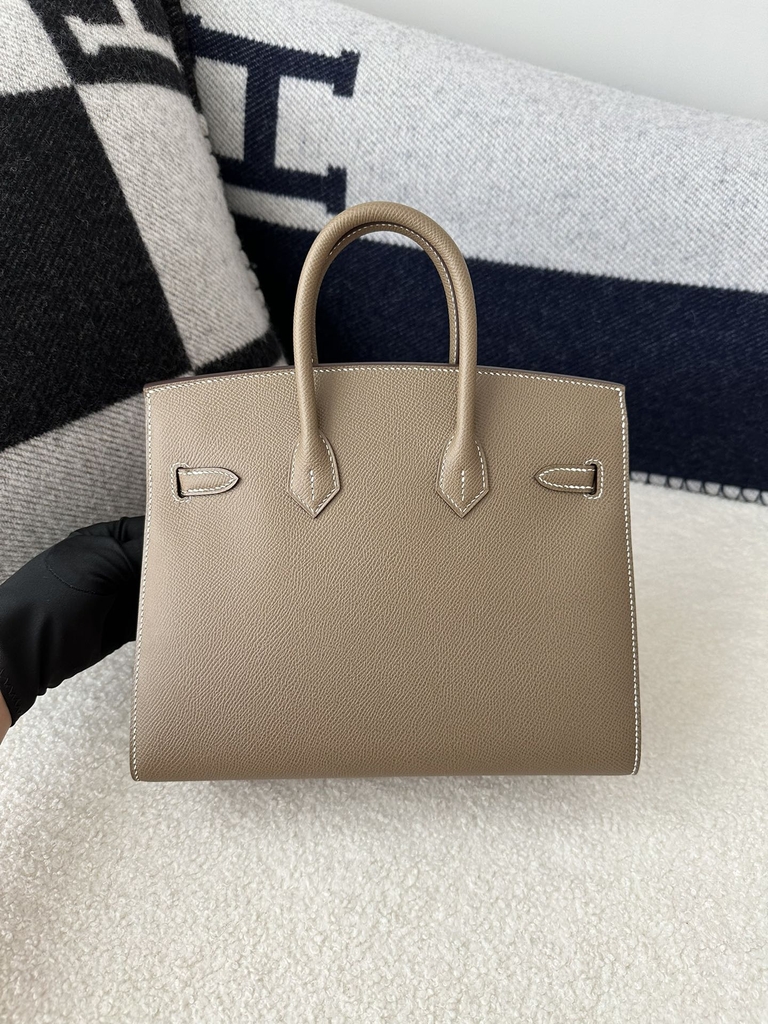 Birkin 25cm with External Stitching in Imported Epsom Leather, CC18 Etoupe Grey with Gold Hardware
