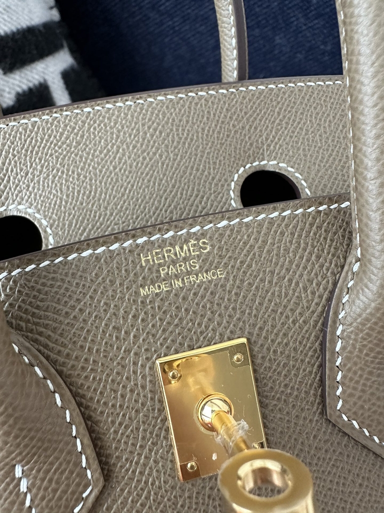 Birkin 25cm with External Stitching in Imported Epsom Leather, CC18 Etoupe Grey with Gold Hardware