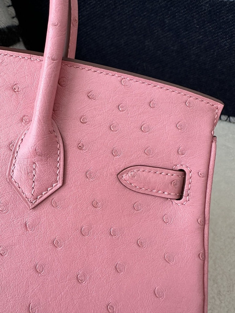 Birkin 25cm Touch in Imported Klein Karoo Ostrich Leather, CK94 Terre Cuite with Silver Hardware