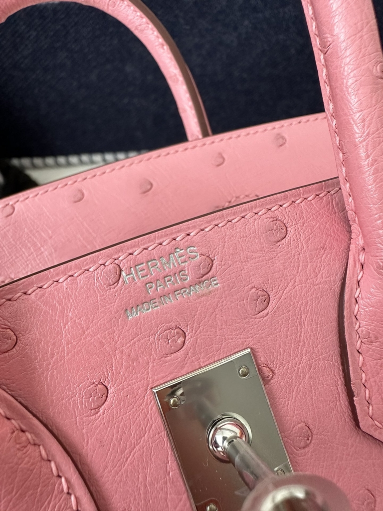 Birkin 25cm Touch in Imported Klein Karoo Ostrich Leather, CK94 Terre Cuite with Silver Hardware
