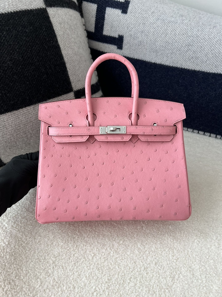 Birkin 25cm Touch in Imported Klein Karoo Ostrich Leather, CK94 Terre Cuite with Silver Hardware