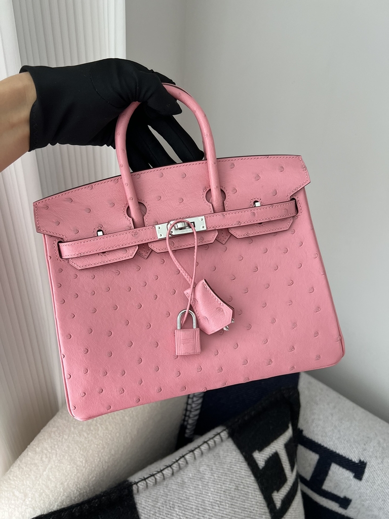 Birkin 25cm Touch in Imported Klein Karoo Ostrich Leather, CK94 Terre Cuite with Silver Hardware