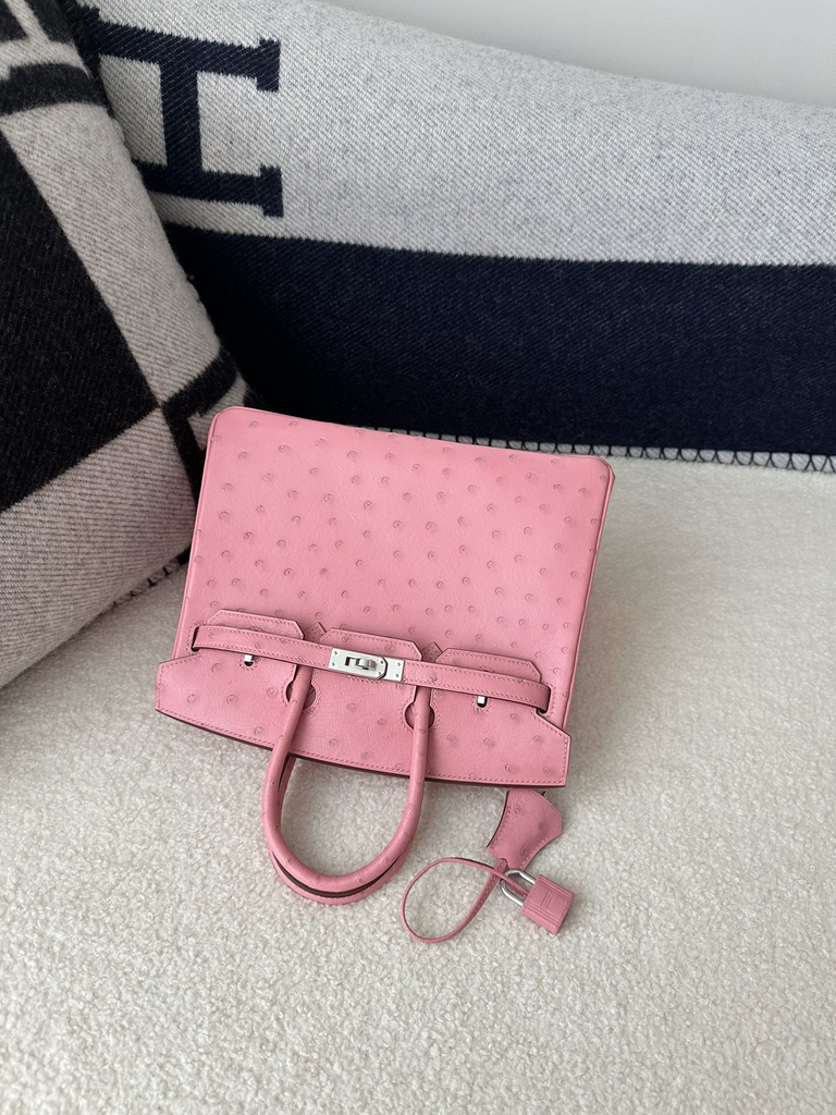 Birkin 25cm Touch in Imported Klein Karoo Ostrich Leather, CK94 Terre Cuite with Silver Hardware