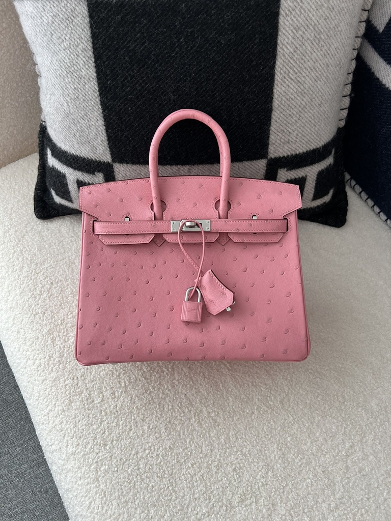 Birkin 25cm Touch in Imported Klein Karoo Ostrich Leather, CK94 Terre Cuite with Silver Hardware