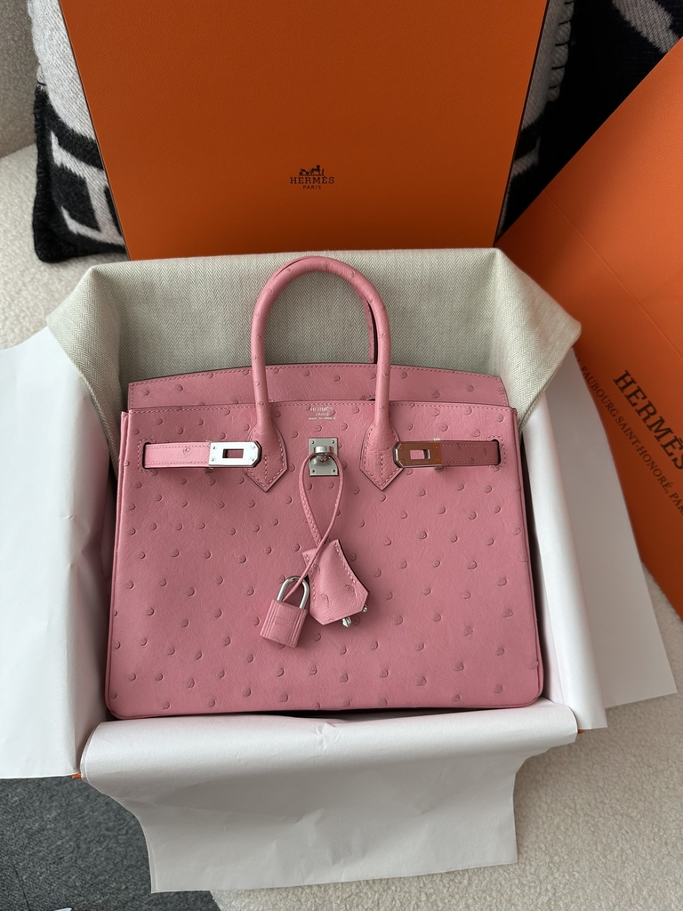 Birkin 25cm Touch in Imported Klein Karoo Ostrich Leather, CK94 Terre Cuite with Silver Hardware