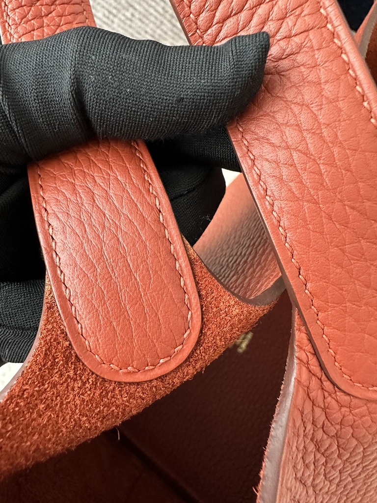 Picotin Lock 18cm in Imported Clemence TC Leather, CC36 Brique Brick Red with Gold Hardware